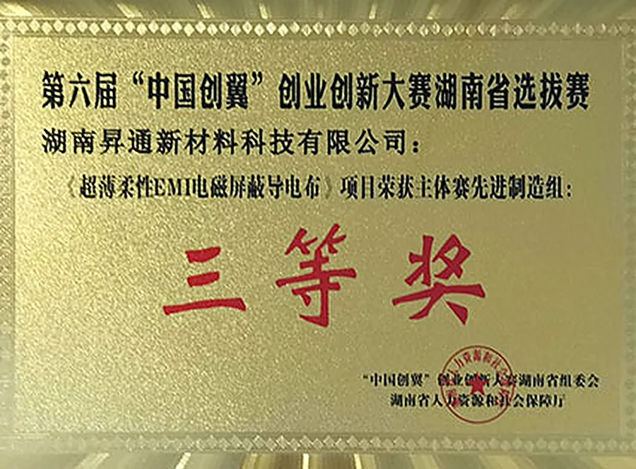 Third prize, Hunan provincial round of the 6th China Innovation and Entrepreneurship Competition